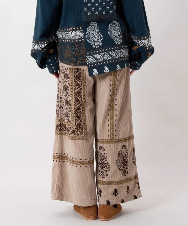 Pantalon en velours côtelé imprimé à la main indien
