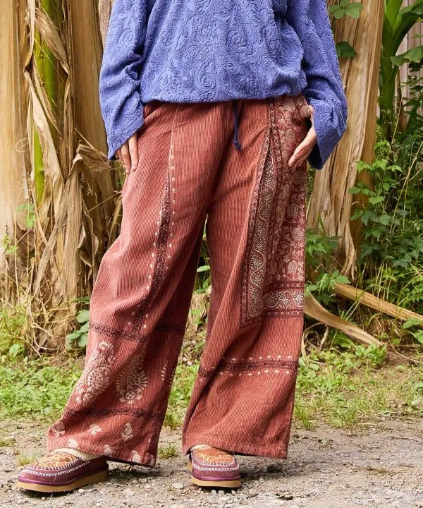 Pantalon en velours côtelé imprimé à la main indien