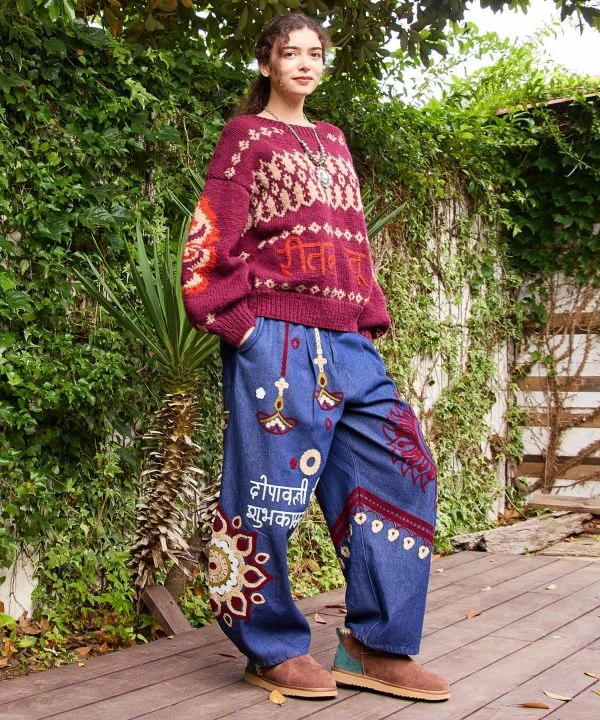 Pantalon en denim brodé Ari