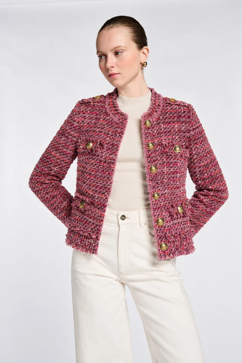 Veste en tweed frangée