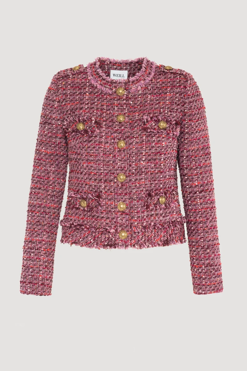 Veste en tweed frangée