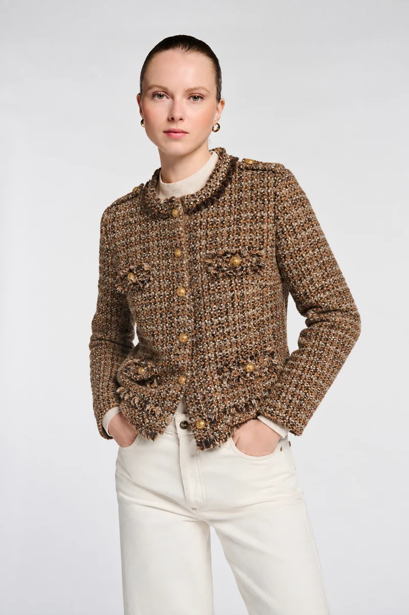 Veste en tweed frangée