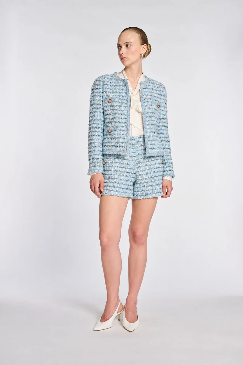 Veste en tweed pastel galonnée