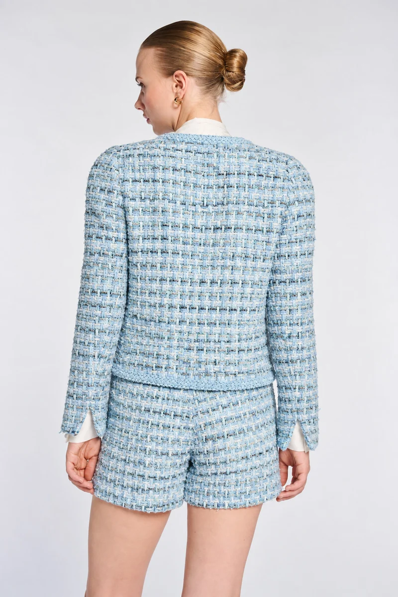 Veste en tweed pastel galonnée