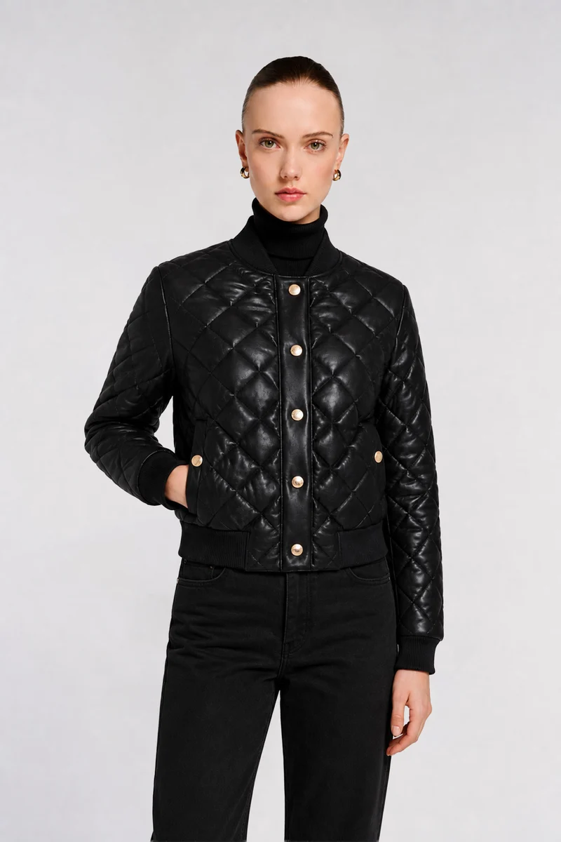 Bombers en éco-cuir matelassé
