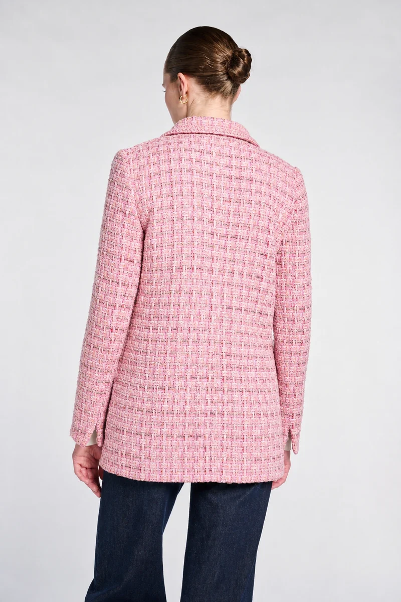 Blazer en tweed pastel galonné