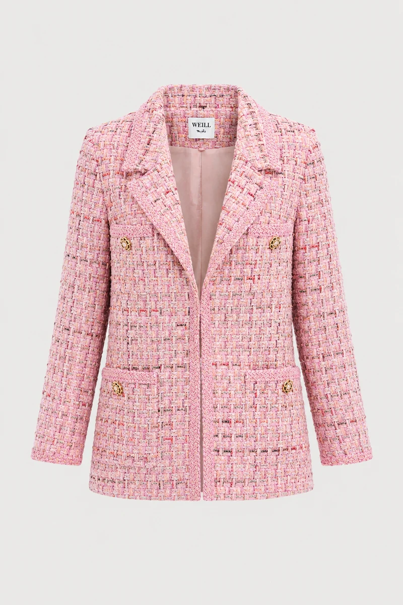 Blazer en tweed pastel galonné