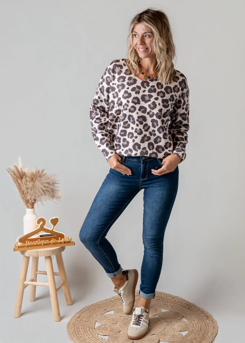Pull léopard Danielle col V