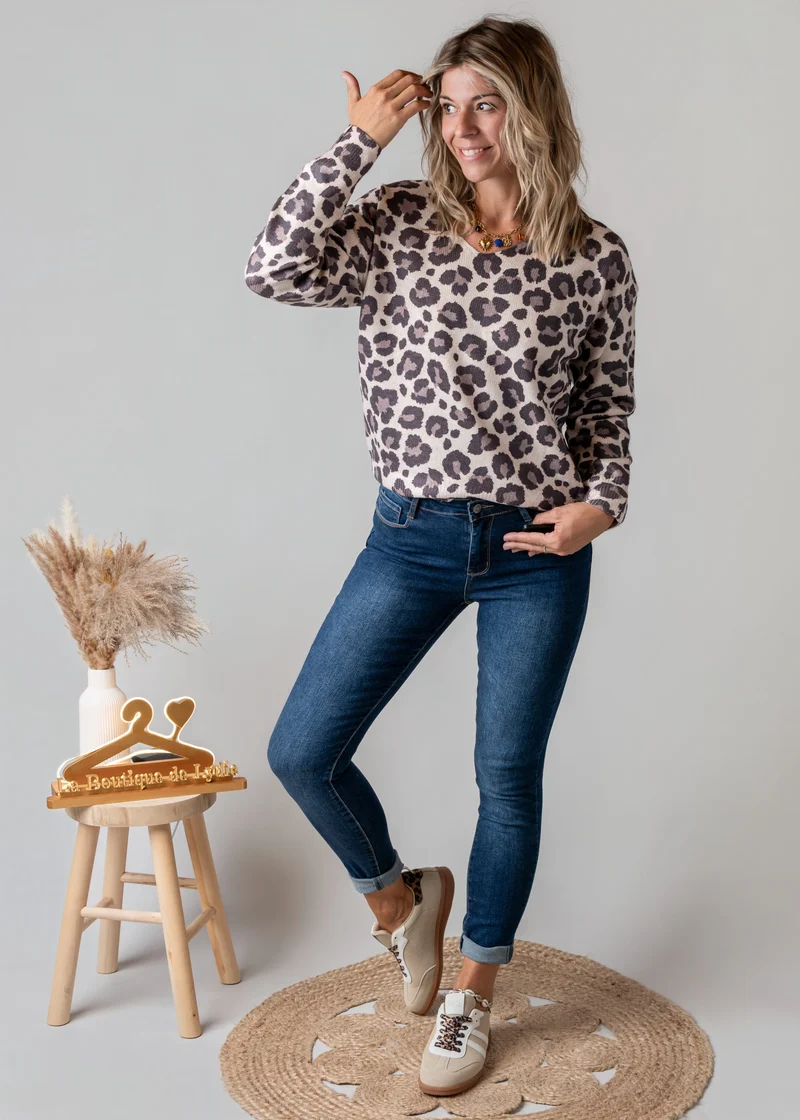 Pull léopard Danielle col V