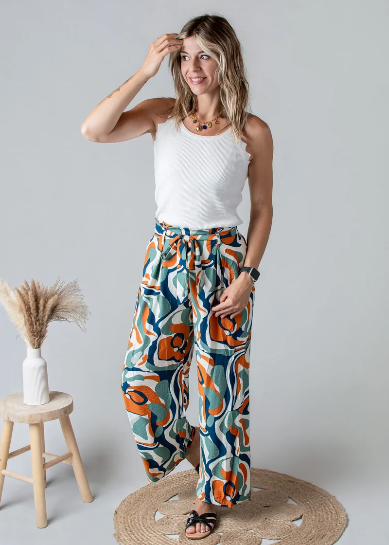 Pantalon Fluide Imprimé Abstrait Nael