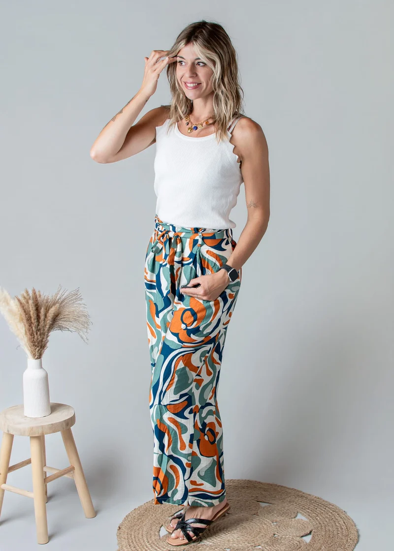 Pantalon Fluide Imprimé Abstrait Nael