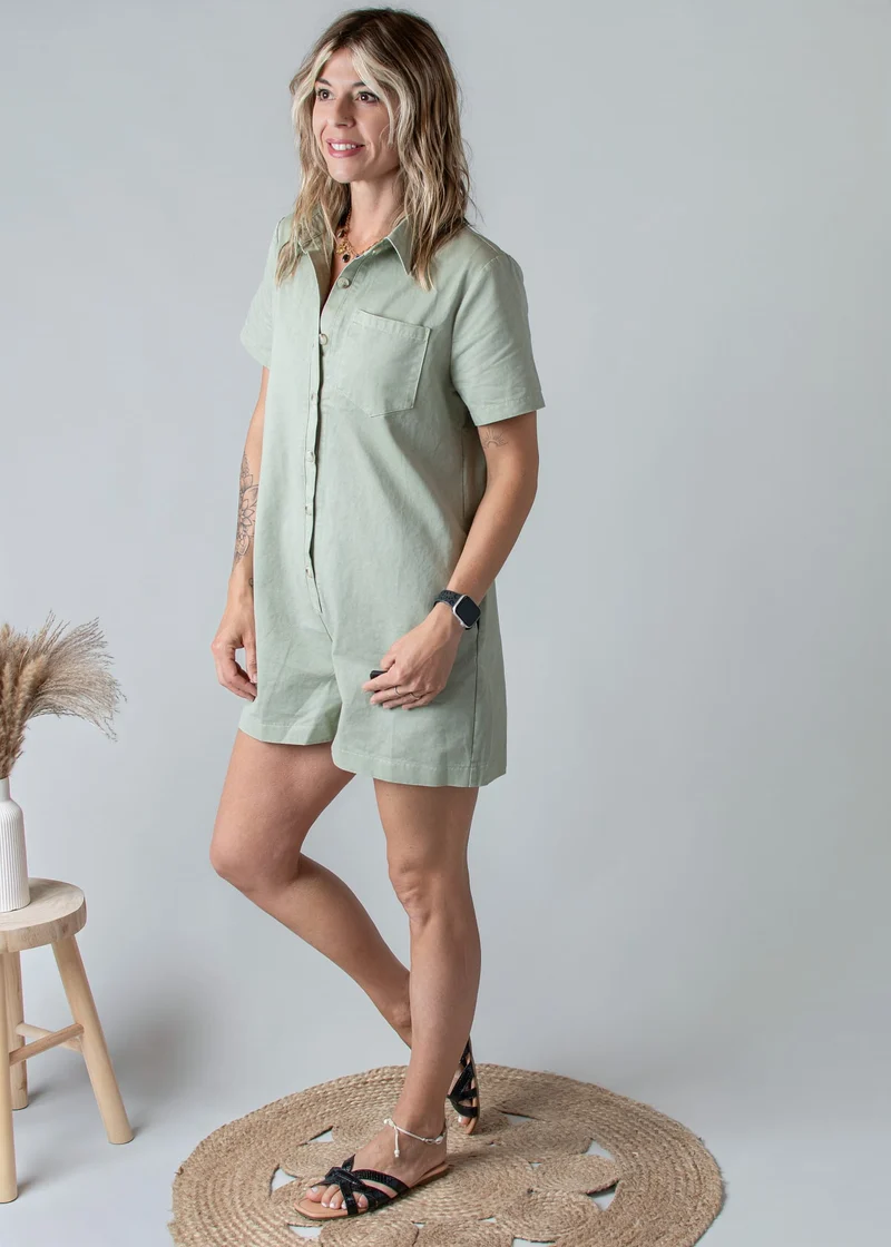 Combishort Droite Coton Kaki Clair Style Denim Zoé