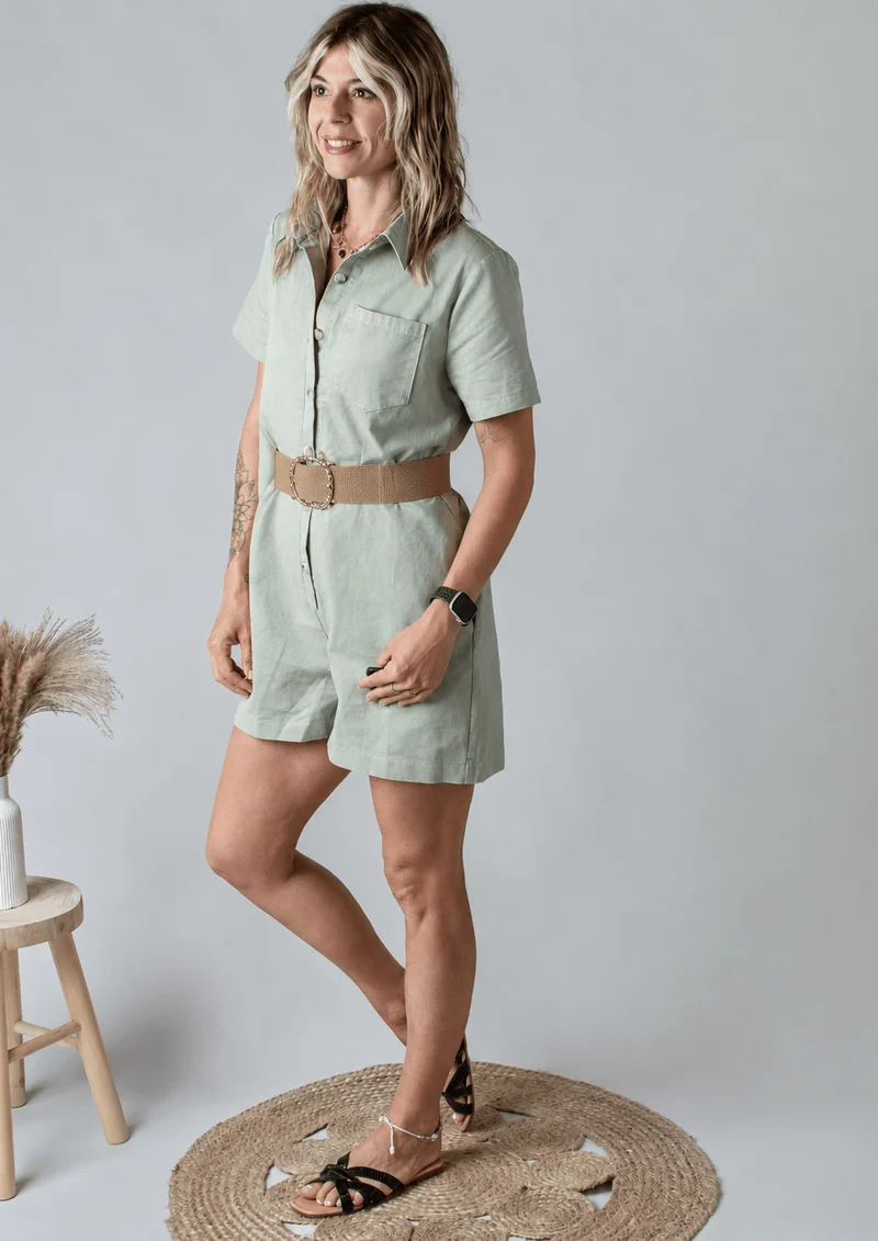 Combishort Droite Coton Kaki Clair Style Denim Zoé