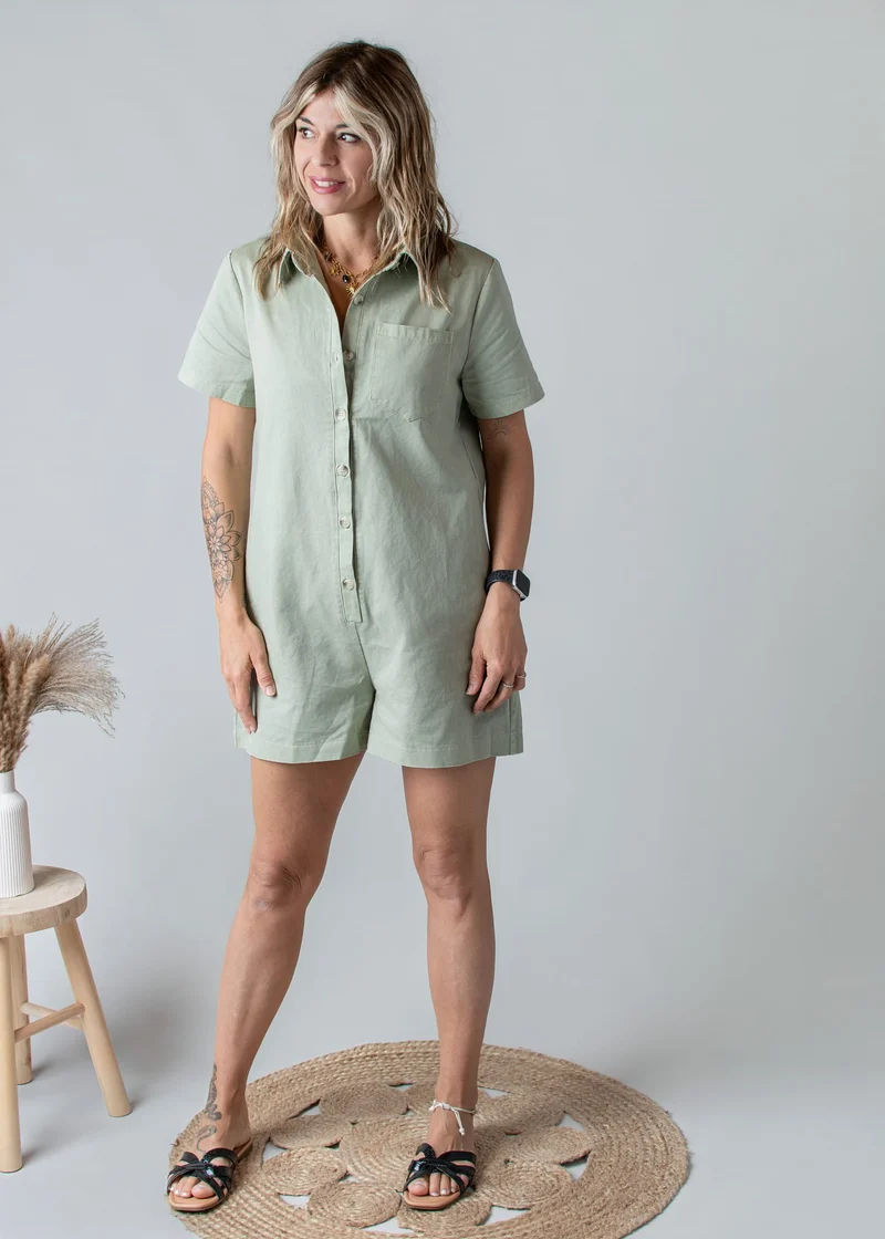 Combishort Droite Coton Kaki Clair Style Denim Zoé