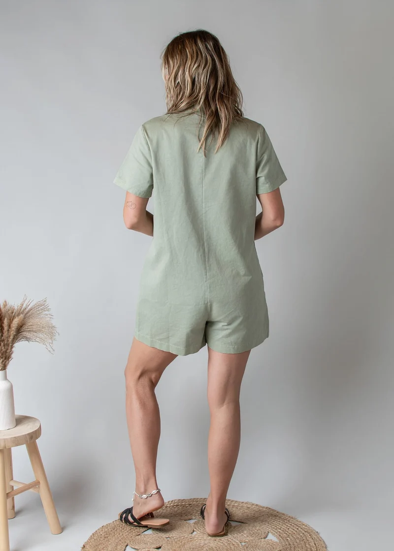 Combishort Droite Coton Kaki Clair Style Denim Zoé
