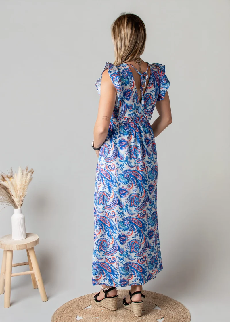 Robe Longue Bleue Imprimé Cachemire Louna