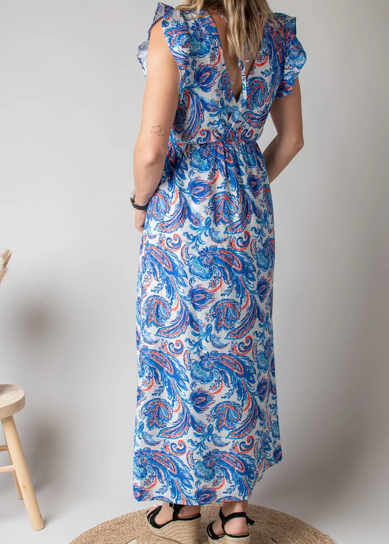Robe Longue Bleue Imprimé Cachemire Louna