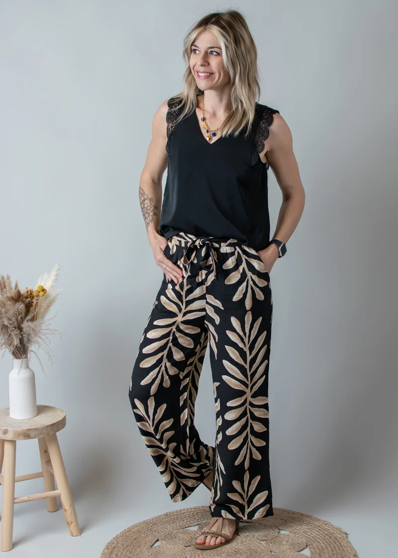 Pantalon fluide noir et beige Tony