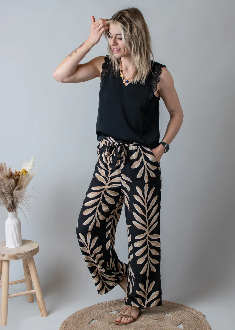 Pantalon fluide noir et beige Tony