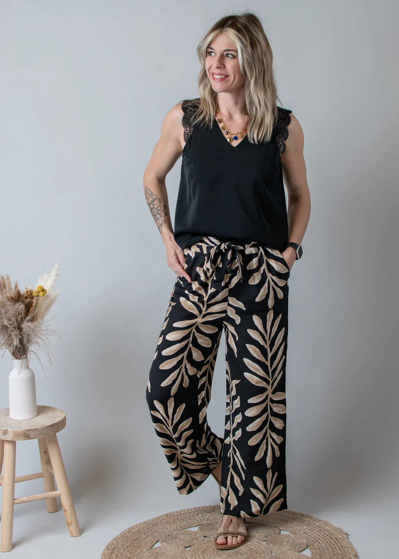 Pantalon fluide noir et beige Tony
