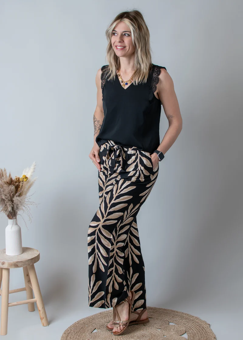 Pantalon fluide noir et beige Tony
