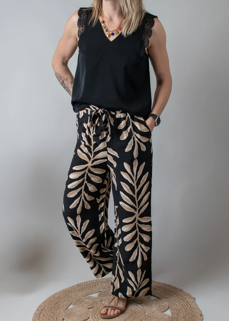 Pantalon fluide noir et beige Tony