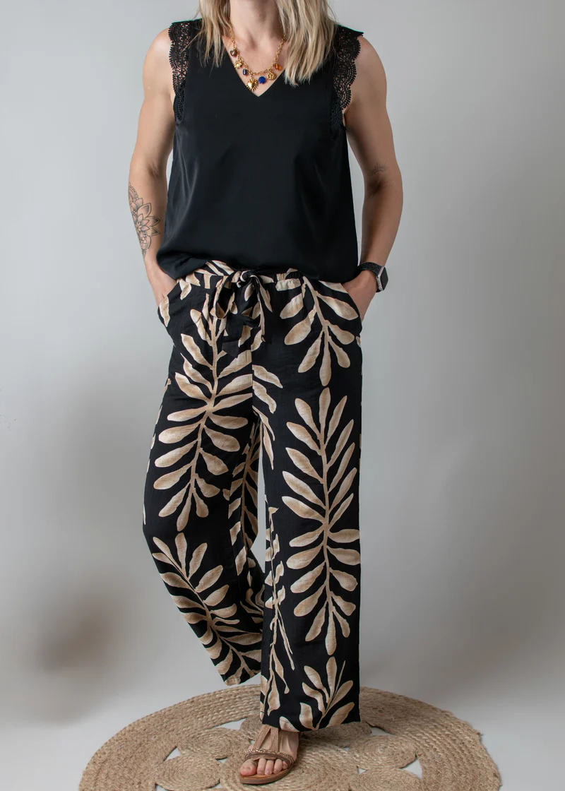 Pantalon fluide noir et beige Tony