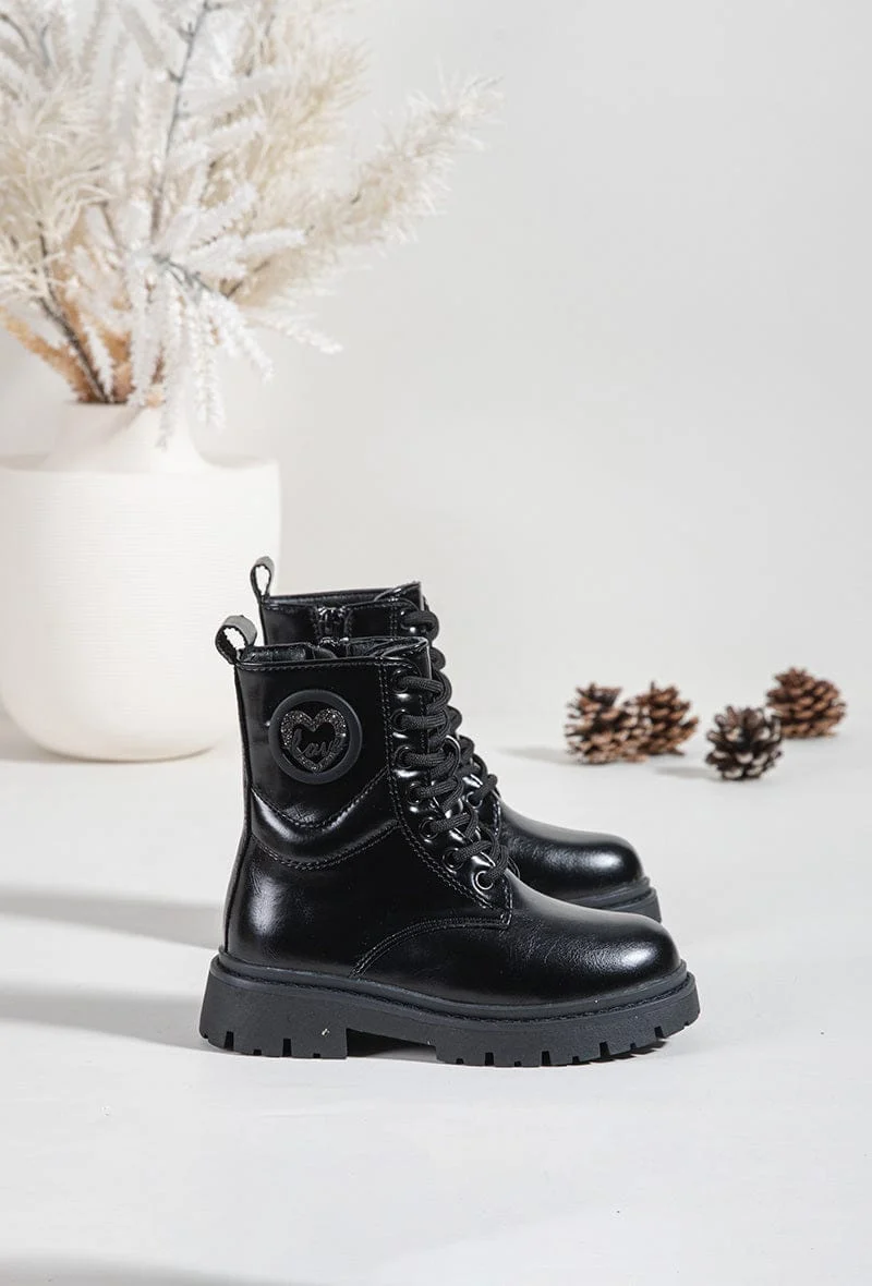 Bottines noires fourrée coeur - Enfant