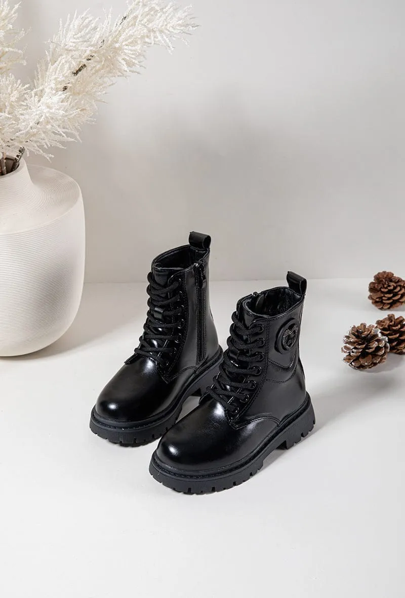 Bottines noires fourrée coeur - Enfant