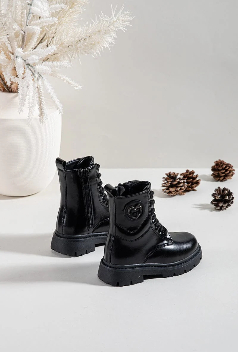 Bottines noires fourrée coeur - Enfant