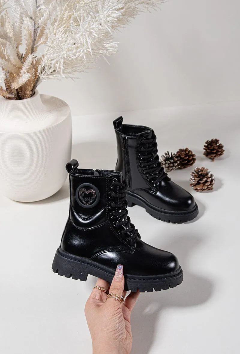 Bottines noires fourrée coeur - Enfant