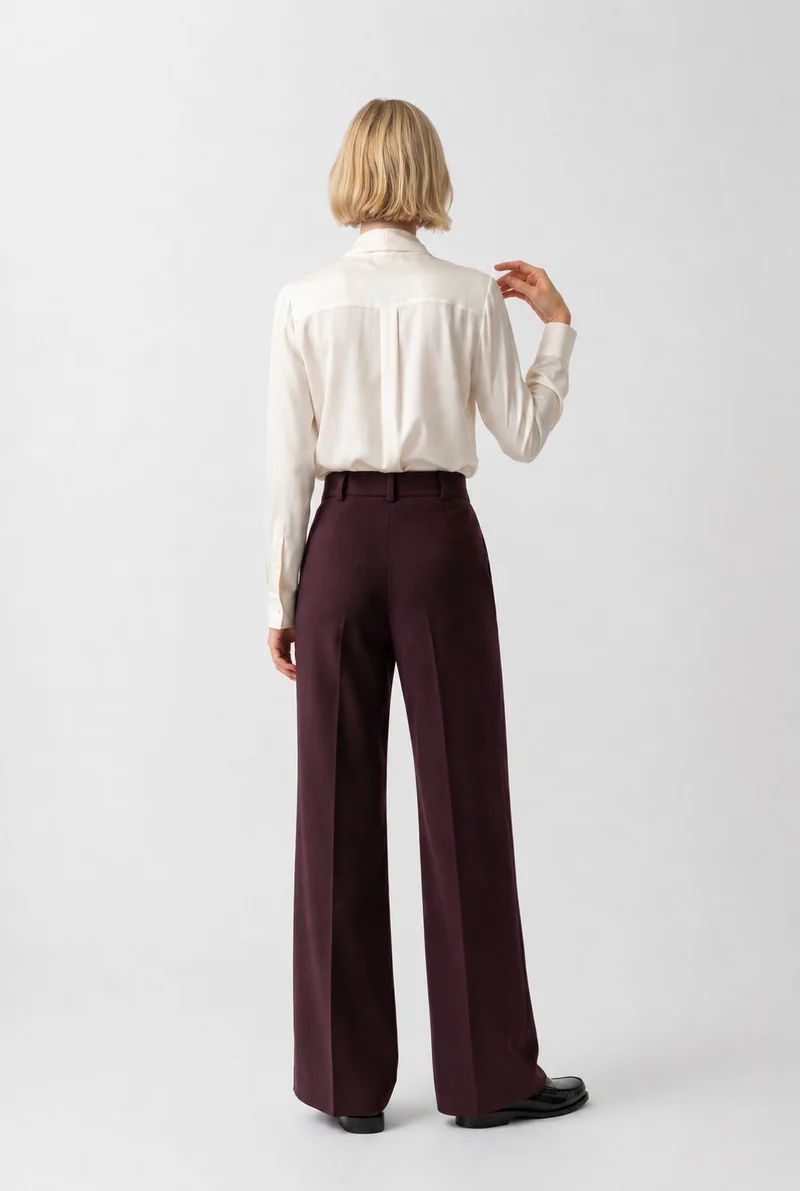 Pantalon large en crêpe laine