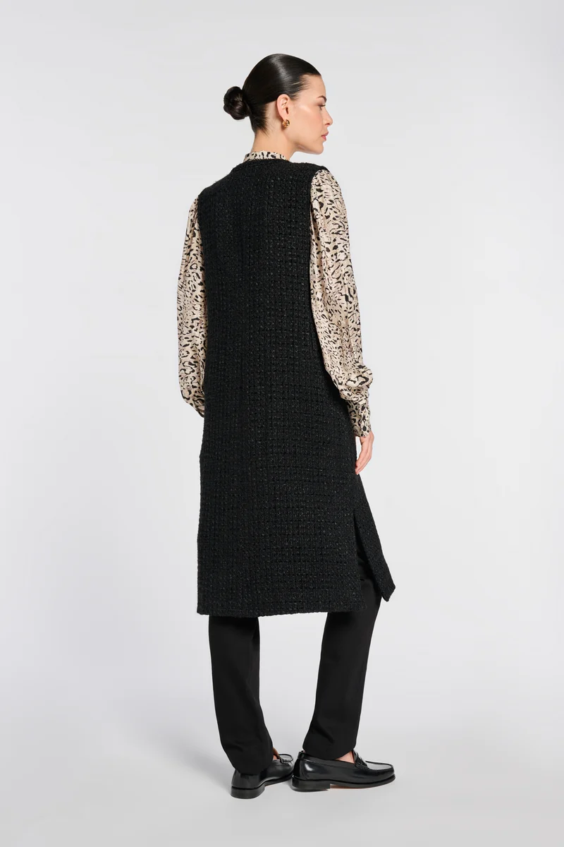 Veste longue sans manche en tweed
