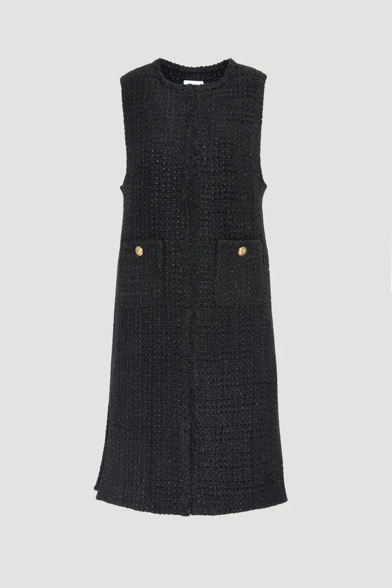 Veste longue sans manche en tweed