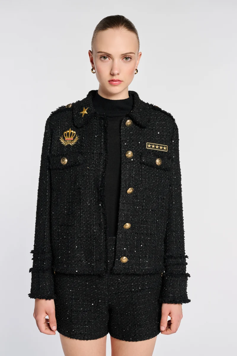 Veste chemise tweed et patchs