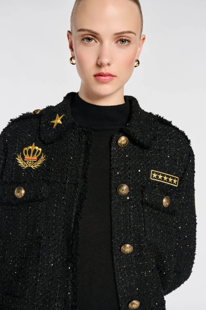 Veste chemise tweed et patchs