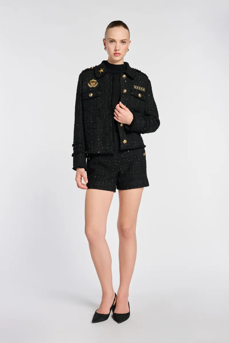 Veste chemise tweed et patchs