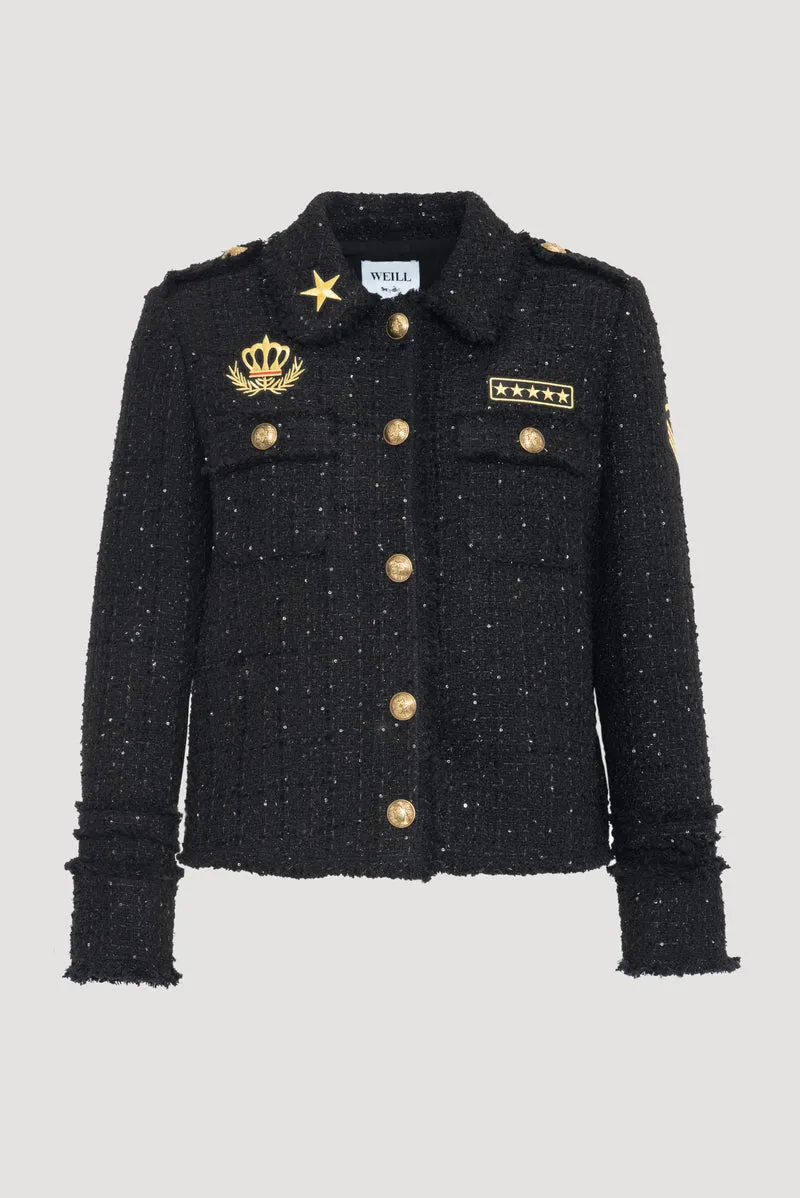Veste chemise tweed et patchs
