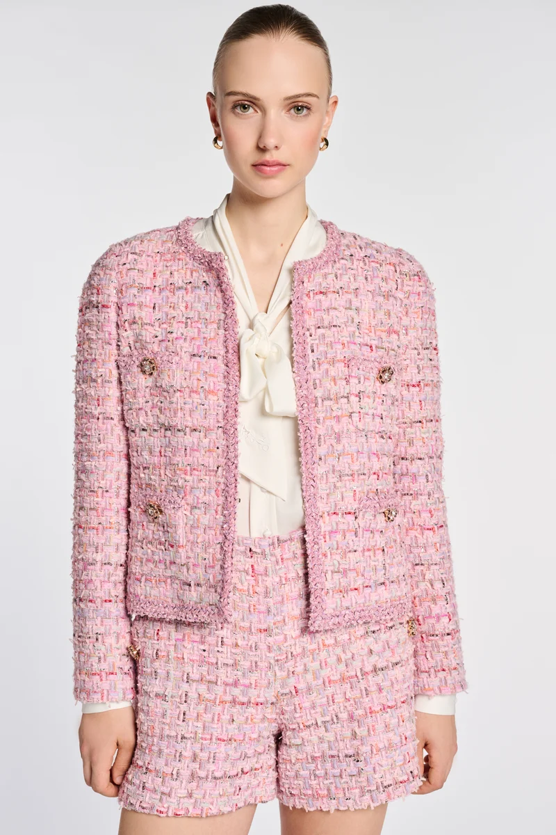 Veste en tweed pastel galonnée