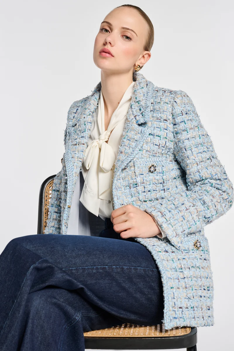 Blazer en tweed pastel galonné