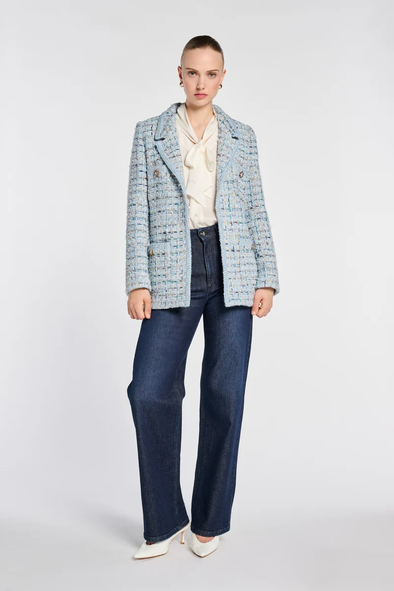 Blazer en tweed pastel galonné