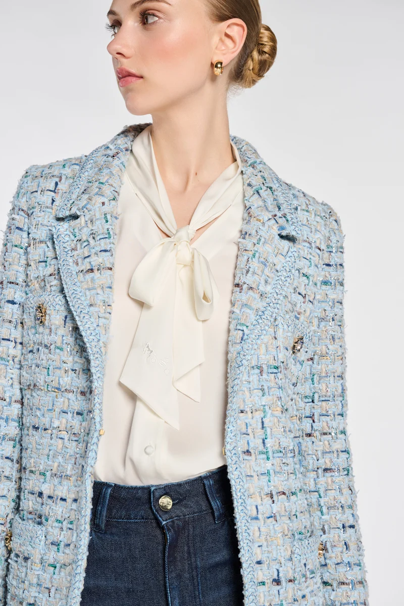 Blazer en tweed pastel galonné