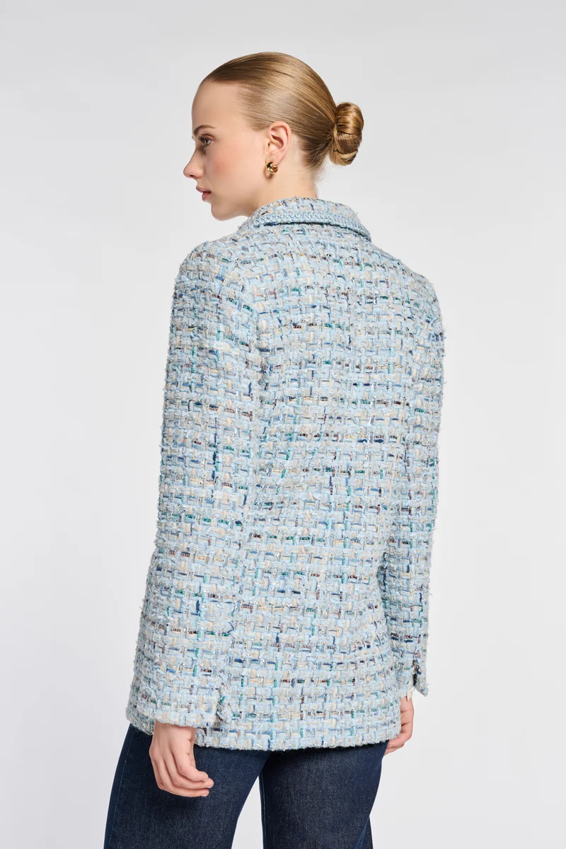 Blazer en tweed pastel galonné