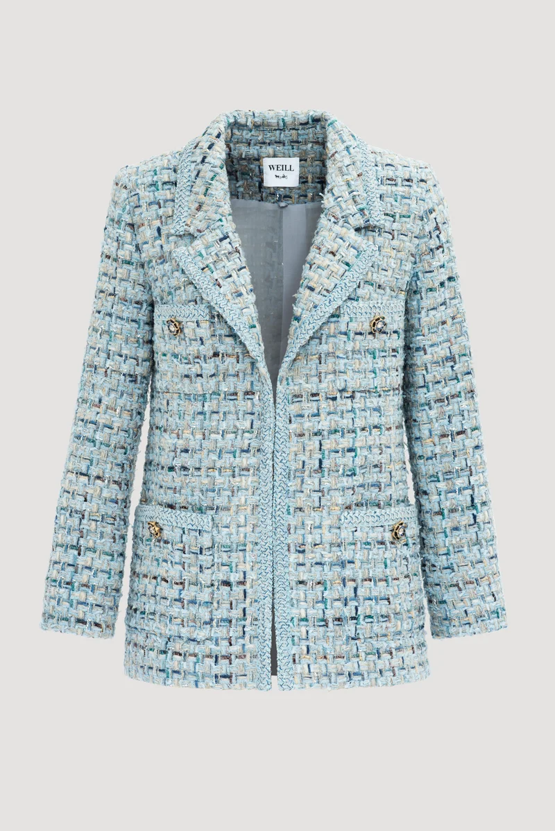 Blazer en tweed pastel galonné