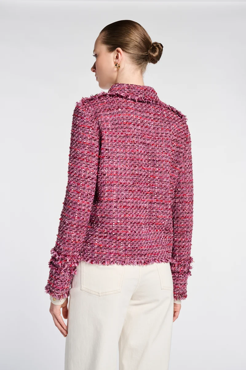 Veste chemise en tweed frangée
