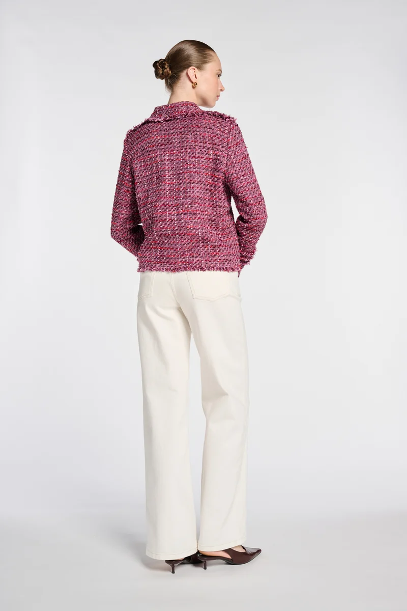 Veste chemise en tweed frangée