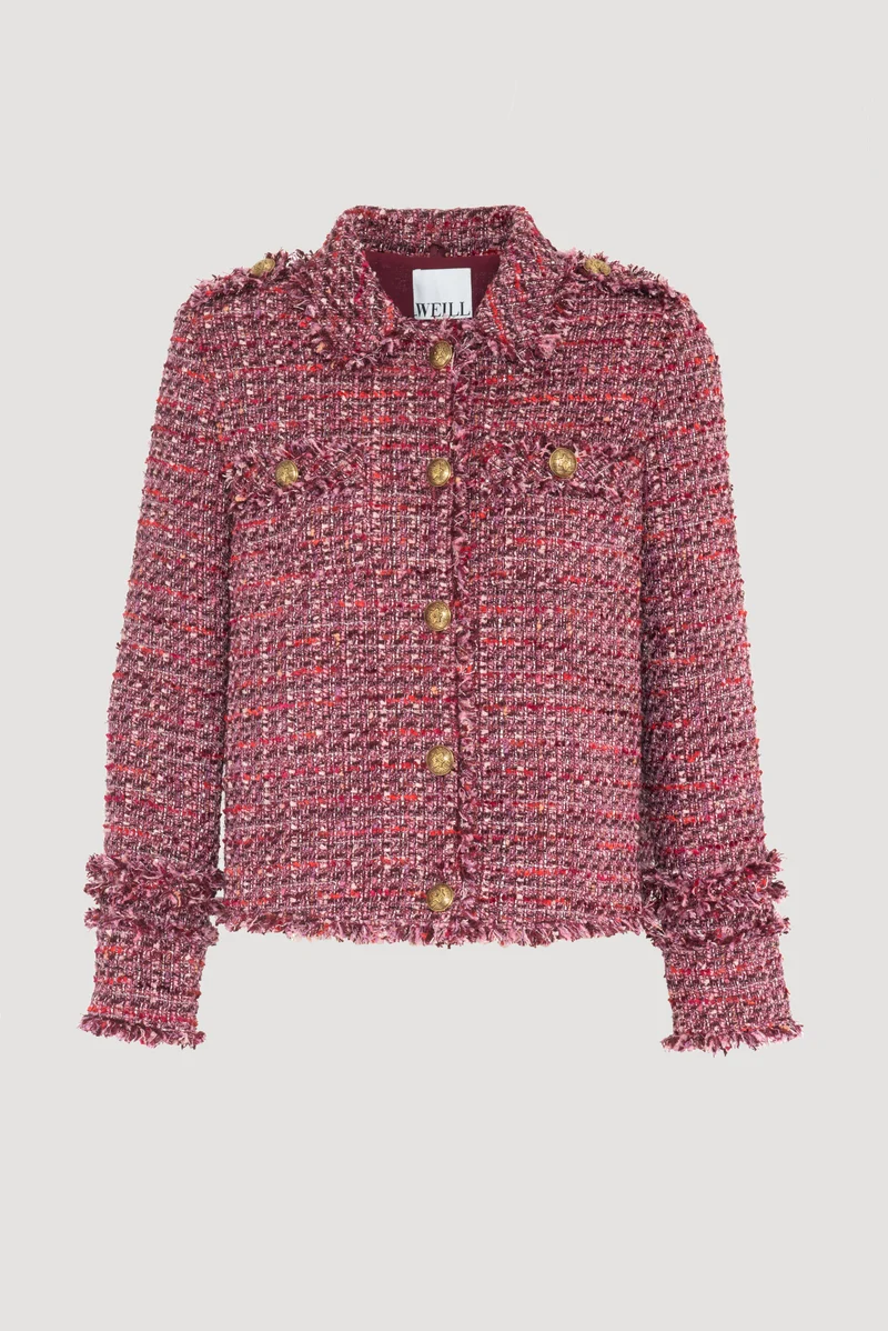 Veste chemise en tweed frangée