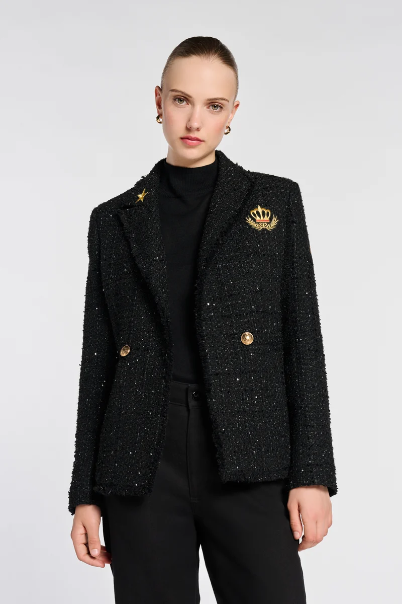 Blazer en tweed à patchs