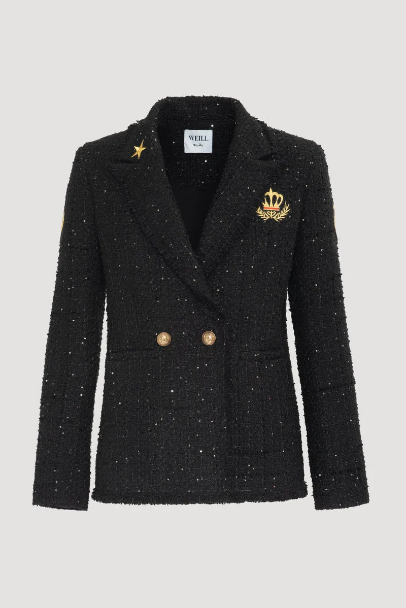 Blazer en tweed à patchs