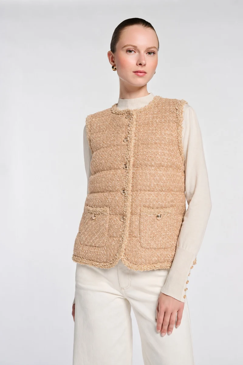 Doudoune sans manches en tweed